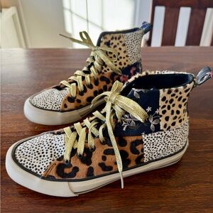 Desigual Beta Animal Print Women’s High-Top Sneakers Leopard Floral Size 7.5